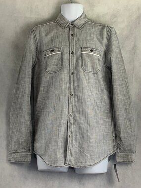 INC Men's Long-Sleeve 2-Pocket Topstitch Button-Down Shirt, Navy Blue, Small